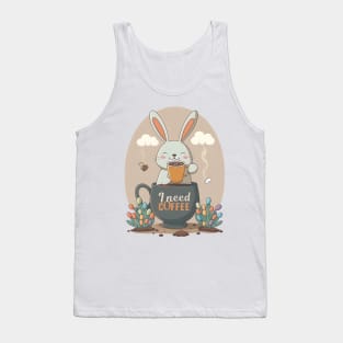 I Need Coffee - Funny Easter Bunny Floral Egg Hunting Coffee Lover Tank Top